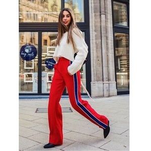 ZARA RED TROUSER WITH SIDE PINSTRIPE, M
